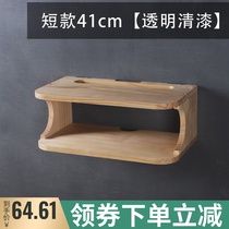 TV set-top box shelf wall-mounted non-perforated solid wood wall bedroom wireless wifi router storage box