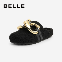 Belly fur mule slippers women summer metal buckle fashion commuter flat slide 3HF31AH1