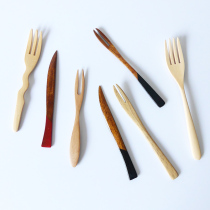 YU time creative wooden knife wooden fork Solid wood fruit fork Pastry fork Cake dessert fork Moon cake knife and fork wooden tableware