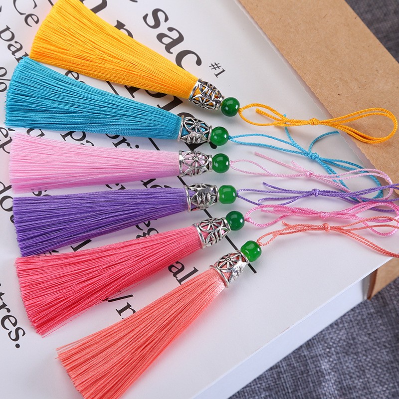 Green jade beads rice word metal cap tassel ear high-grade alloy small tassel ear clothing hanging ear jewelry ear