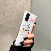Samsung s21 hand casing cute side pattern note20ultra hand painted small bear s20fe personality square applicable s20 transparent soft s10 cartoon maiden s9plus