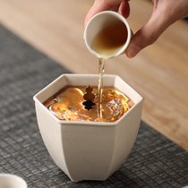 Zheming six-party Jianshui copper cover desktop slag square small tea residue bucket dry tea accessories Ash glaze handmade