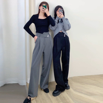 Suit wide leg pants womens straight tube loose 2021 new autumn and winter high waist slim drop Gray long pants