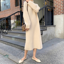Knitted dress Womens autumn and winter clothes long lazy loose sweater skirt semi-high collar thickened base over-the-knee dress