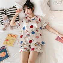  Pajamas female summer ice silk student Korean version of cute summer ladies sexy short-sleeved shorts two-piece suit home clothes