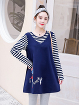 Pregnant women autumn suit fashion 2020 tide mother pregnant woman T-shirt women two-piece spring and autumn pregnancy coat