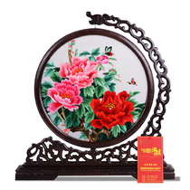 Xiang embroidery double-sided embroidery peony Hunan characteristic handicrafts Classical table screen indoor decoration Wedding gifts