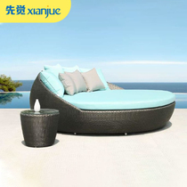 Rattan bed outdoor courtyard garden hotel swimming pool hot spring bath rest leisure rattan chair outdoor net red furniture