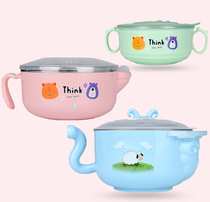 Childrens tableware set Baby food supplement baby fall-proof stainless steel eating bowl spoon water-filled insulation bowl