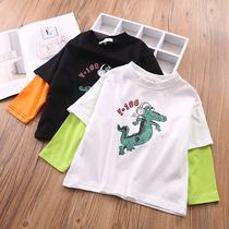 Boy long sleeve T-shirt pure cotton Korean version fake two ins and children 2022 spring and round collar for undershirt blouses