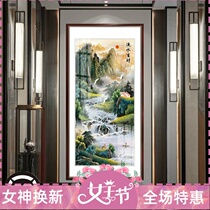 Xuan Guan Decoration Painting Purple Qi East to Landscape Country Painting New Chinese Vertical Version Flowing Water Raw and Entrance Hallway Aisle Hanging Painting