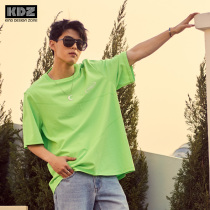 KDZ luminous printed short sleeve T-shirt mens 2021 summer new fluorescent green cotton loose harbor style trend body