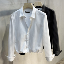 Non-Iron anti-wrinkle mercerized mens long sleeve shirt casual Korean trend handsome coat stripes spring and autumn mens shirt