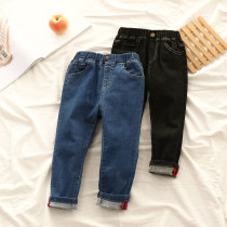 Childrens jeans autumn thin solid color girl foreign air elastic soft slim foot pants spring and autumn baby slim trousers