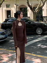 SYT big Shanghai sexy little woman slit knitted dress female autumn new improved long cheongsam skirt
