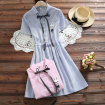 Junior high school students short sleeves 15 years old college style female children Medium-length dress 13 summer 16 girls dress