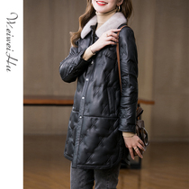 Vvix leather leather sheep down jacket female mink fur collar 2021 Winter new Haining fur coat