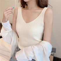 Summer new sleeveless knitted camisole Vest Womens solid color outside wear Korean base shirt conventional short sleeves