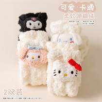 Cute cartoon coral fleece socks womens mid-tube socks autumn and winter thickening plus velvet sleep floor socks home plush socks