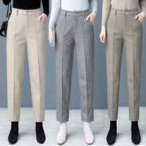 Casual wool pants womens 2021 autumn and winter new high-waisted fashion wild plus velvet outside wear radish smoke pipe Harlon pants