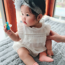 Baby conjoined clothes fart clothes female babies summer lace hooded clothes newborn clothes 0-1 years old 6 months