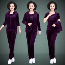 Mother Spring Clothing 2021 New Middle Aged Gold Velvet Sports Suit Womens Spring Autumn Winter Middle-aged Woman Coat Three Sets