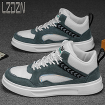 Trendy mens shoes Xiaobai mens sports high-waist leather shoes Zhongbang high-top all-match summer white daddy ins trend
