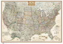 The new version of the United States map in Chinese and English (antique version) The U.S. National Geographic Edition integrates political and regional topography Chinese and foreign contrast retro and elegant folding stickers dual-use study office bedroom living room living room university