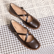 Inman womens shoes retro Mary Jane shoes women 2021 new fairy wind shallow mouth flat heel shoes Joker milk shoes