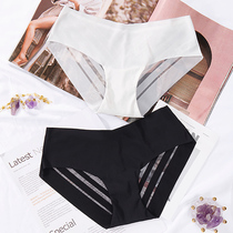 Lady Summer ice silk No marks Pants Women Comfort Feel Transparent Low Waist Lace Fire Hot Seductive Pure Cotton Briefs Women