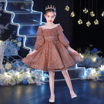 Girls evening dress foreign gown gauze childrens host piano performance high-end flower girl princess dress