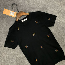 ins summer Korean slim embroidery half-sleeve sweater mens fashion brand trend line black mens knitted short-sleeved T-shirt
