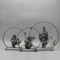 New Chinese Modern Iron Art Stone Creative Handiwork Furnishing-style Room Hotel Indoor Living Room Genguan Adornment