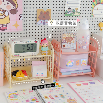 Sun-series Ins Wind student Desktop multilayer shelving office table Cosmetic Bilayer Debris containing shelf