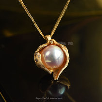Wing｜Han Rui 18k gold diamond-set thick gold Akoyao pearl pendant Water light carved gold art jewelry