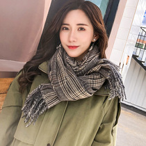 2021 ladies scarf autumn and winter New tasseled shawl collar Korean large plaid solid color imitation cashmere scarf