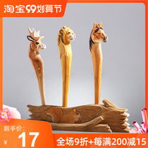 Simple cute handmade stationery solid wood carving animal pen creative literary gel pen gift