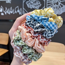 Korean version of the new retro plaid Hairband large intestine ring net red ins Joker fabric hair rope girl ball hair accessories