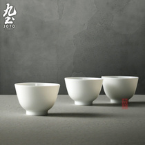 Jiuitujingdezhen thin tire imitation ancient jade clay white porcelain handmade tea drinking tea tasting cup day style Gongfu Tea Road can write