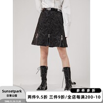 Sunset Park Original design skirt short 2021 Spring and Autumn New suede tie-dyed split A skirt skirt