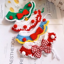 Kitty Puppy Item Circle Handmade knitted wool Item Circle Pets Braided neck ornaments New Year Christmas Cira Red