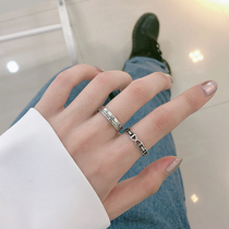 Retro do old sterling silver Roman numeral ring female simple ins tide Net Red fashion cold wind Open Food ring