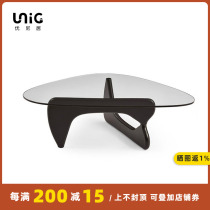 Uniju丨Designer Isamu Noguch Triangular Tea Table Tempered Glass Black Solid Wood Creative Log