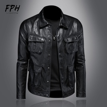 Haining casual mens leather jacket coat 2021 new spring and autumn retro slim motorcycle leather jacket mens trend handsome