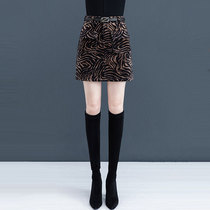 2021 autumn and winter New sexy woolen short skirt women high waist thin bag hip A- line dress BAO WEN half step skirt