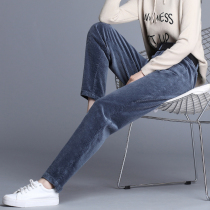 Corduroy womens nine-point Haren pants autumn new large size loose dad pants casual stripy Joker radish pants