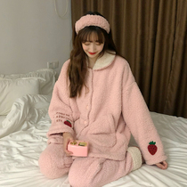 Pink coral velvet pajamas women autumn and winter 2020 new can wear thick plus velvet cute home wear suit sy