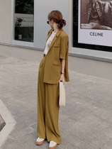 Suit suit women 2021 summer new Korean version of loose short sleeve suit jacket wide leg trousers two-piece women tide