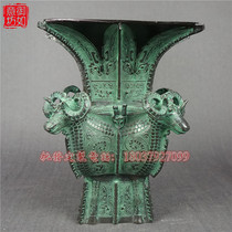 Beijing antique bronze four sheep square Zun Ding ornaments Teaching equipment Pure copper wine glass Home furnishings soft decorations