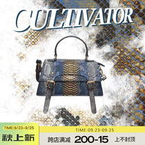 Cultivator original trendy heavy European and American luxury Blue golden snake pattern trapezoid flap portable crossbody mobile phone bag
